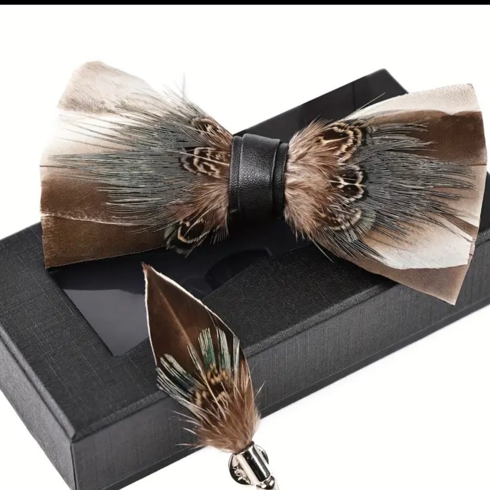 Elegant Feather Bow Tie with Pin